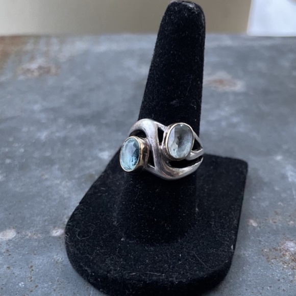 Blue Topaz gemstones and 925 Sterling and gold vermeil Ring Size 6.5 - Picture 2 of 6